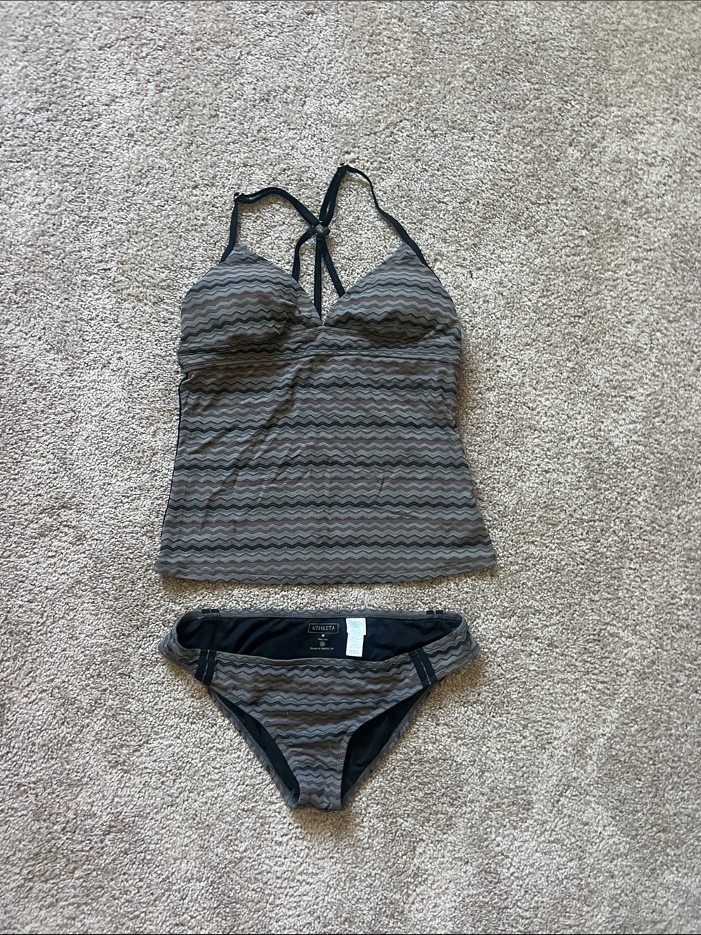 Athleta Gray Chevron Tankini Two-Piece Swim Set medium